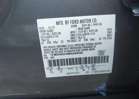 2021 Ford Explorer Xlt z USA, uszkodzony, nr VIN 1FMSK8DH9MGA90520